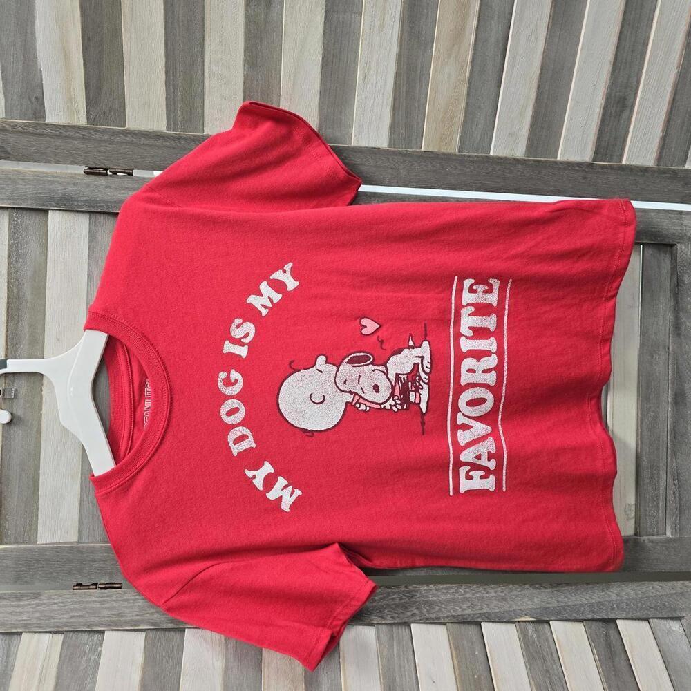 Girls Pink Peanuts Snoopy "My Dog Is My Favorite" T-Shirt | Small (6/7)